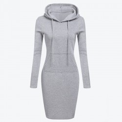 Fleece huva klänning med fickor - lång tröja