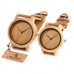 Leather band bamboo Quartz couples watchesWatches