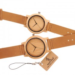 Leather band bamboo Quartz couples watchesWatches