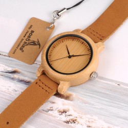 Leather band bamboo Quartz couples watchesWatches