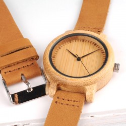 Läder band bambu Quartz par klockor