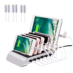 Universal USB laddstation står med 6 port & 6 kablar 5V10.2A
