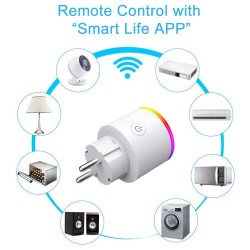 Wifi plug med strömmätare - 16A EU RGB - trådlös smart socket med röststyrning för Google Home Alexa