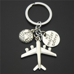 Jord & flygplan - Silver Keychain