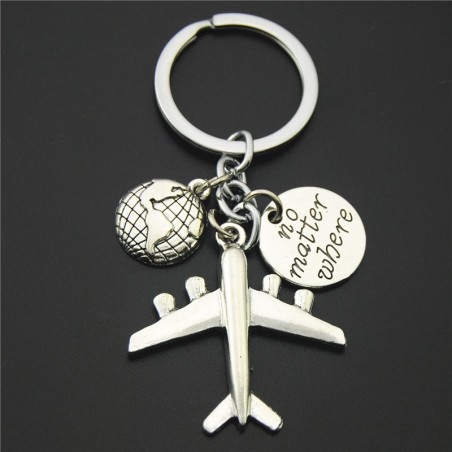 Earth & airplane - silver keychainKeyrings