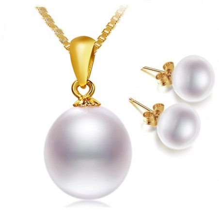 Elegant guldhalsband med pärla & örhängen
