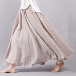 Linen bomull lång kjol med elastisk midja