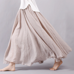 Linen cotton long skirt with elastic waistDresses
