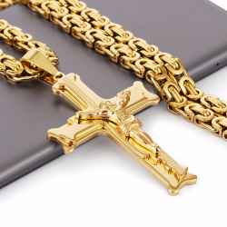 Guld rostfritt stål halsband med kors