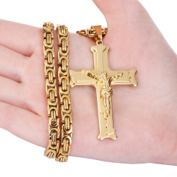 Guld rostfritt stål halsband med kors