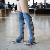Denim cross lace up - knähög - gladiatorskor