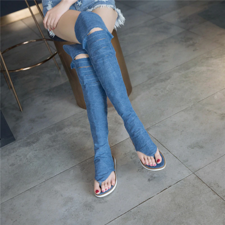 Denim cross lace up - knee high - gladiator shoesSandals