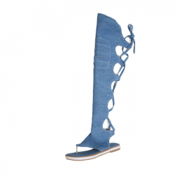 Denim cross lace up - knähög - gladiatorskor