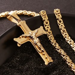 Guld rostfritt stål halsband med kors