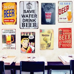 SAVE WATER DRINK BEER vintage metal affisch - väggklistermärke