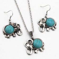 Halsband & örhängen med antika blå elefant - smycken set