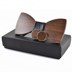 Fashionable wooden bow tie & cufflinks - set