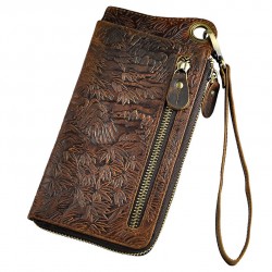 Dragon design - multifunktion läder plånbok med rem & zipper