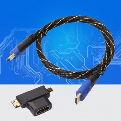 1m - 3m - multifunktionell mini HDMI till mikro HDMI-kabel med miniadapter - set