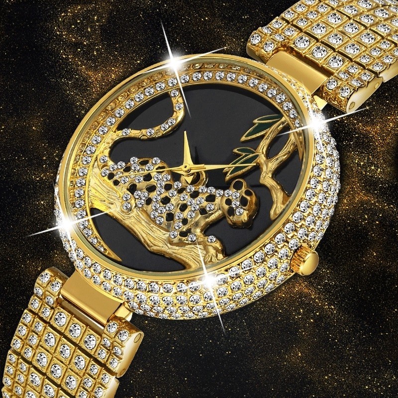 Luxury fashion gold watch with leopard & diamondsWatches