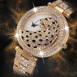 Luxury gold quartz watch with diamonds & leopardWatches