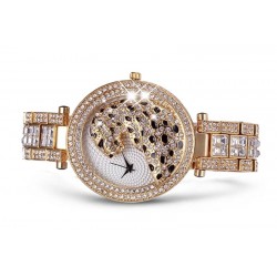 Lyx guld kvarts klocka med diamanter & leopard