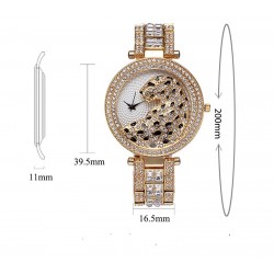 Lyx guld kvarts klocka med diamanter & leopard