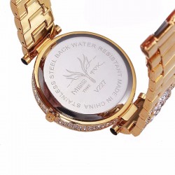 Lyx guld kvarts klocka med diamanter & leopard
