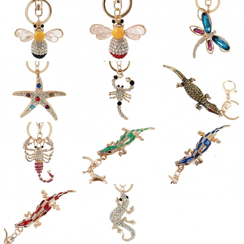 Crystal crocodile & starfish & bee - keychain