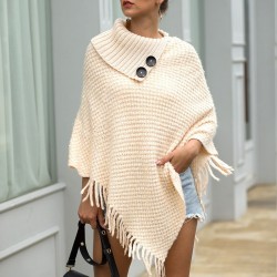 Knitted pullover med tassel - poncho med knappar - Shawl