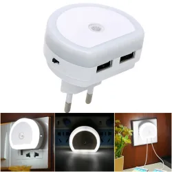 Dual USB-portladdare med LED-nattljus - ljussensor